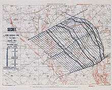 a topographical map with two dozen lines moving from east to west delineating the lines of the planned artillery barrage of the battle