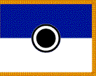 A blue and white flag with gold trim, with the division insignia on it.