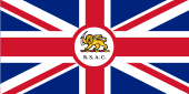 A Union Jack, emblazoned in the centre with an emblem depicting a lion holding an elephant tusk above the letters "BSAC"