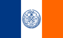 Flag of New York, NY (1977–present). Variant including the Latin inscription shown.