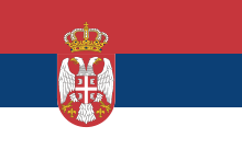 Flag of Serbia: A horizontal tricolour of red, blue. and white, with the lesser coat of arms