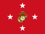 a red flag with four white stars and a grey/yellow Eagle, Globe, and Anchor insignia centered