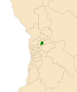 Map of Adelaide, South Australia with electoral district of Florey highlighted