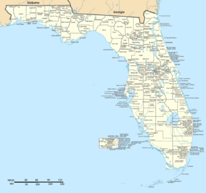 High resolution map of the state of Florida with all incorporated municipalities