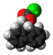 Ball-and-stick model of the fluorenylmethyloxycarbonyl chloride molecule