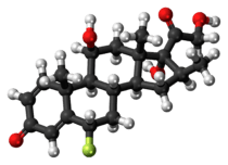 Ball-and-stick model of the fluprednisolone molecule