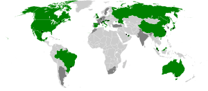 A map showing the countries which have hosted a formula one race during the 2015 season. Countries which have previously hosted a race are shown as well.