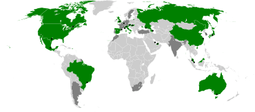A map of the world showing the locations of the circuits to host a Grand Prix in the 2017 Formula One season