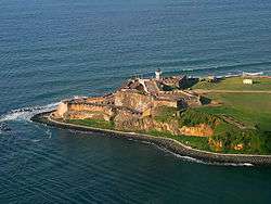 Aerial photo of a fort on the tip of an island