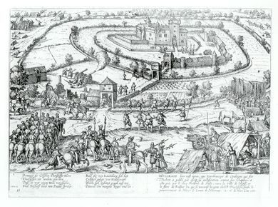 Walled city surrounded by troops.