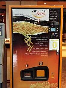 A Just Fries brand French fry vending machine at Central Station in Montreal, Canada
