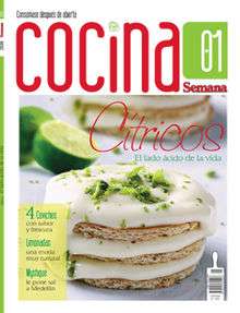 Front cover of the first issue of Cocina, the cover reads "Citrics: The acidic side of life" and features a lime dessert in the middle with a cut lime in the back.