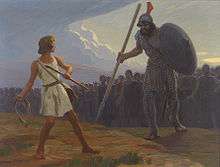Portrait of David fighting Goliath