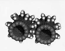 Picture of ball and stick model of molecules that look like gears