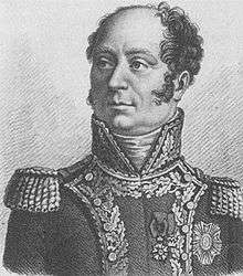 Print of bald man in French general's uniform