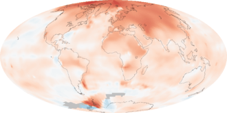 Map of temperature changes across the world