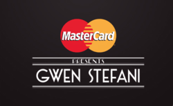 A black background containing MasterCard's logo and white text displaying "Gwen Stefani"