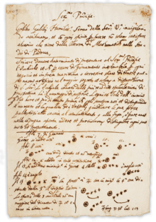 A page of handwritten notes with several drawings of asterisks with respect to circles with an asterisk in the middle.