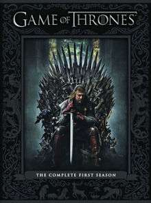 Game of Thrones Season 1, Region 1 DVD box artwork, depicting Eddard Stark on the Iron Throne
