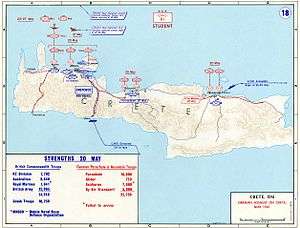 A map depicting the various places where the Germans landed troops on the island of Crete