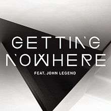A black triangle and brown background.  The performer and single is 'GETTING NOWHERE FEAT. JOHN LEGEND'