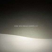 A black background with a wavy, white, hill-like shape on the bottom. The words "Nine Inch Nails Ghosts I–IV" are seen in the middle.