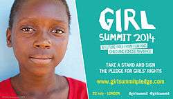 Poster of young African girl advertising a 2014 summit conference in London addressing Female Genital Mutilation and Child Marriage
