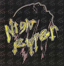 An image featuring the words "Night Ripper" written in yellow lettering and the outline of a ghost. In the background, the words "Girl Talk" are repeated several times.