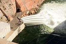View from above of a high water release into the Colorado River.