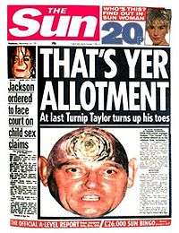 A newspaper front page featuring an England football manager with the top of his head replaced with the top of a turnip