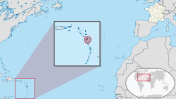 Location of Îles des Saintes (part of Guadeloupe, circled) in the Lesser Antilles.