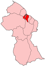 Map of Guyana showing Essequibo Islands-West Demerara region