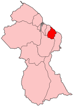 Map of Guyana showing Mahaica-Berbice region