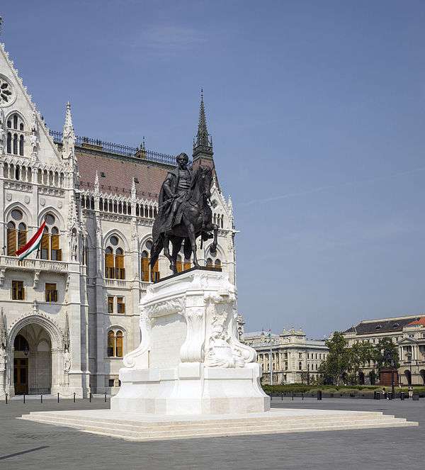 Statue of Gyula Andrássy, next to the Hungarian Parliament Building.