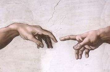 Detail from The Creation of Adam, a fresco painting by Michelangelo