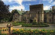 An exterior view of Hatley Castle