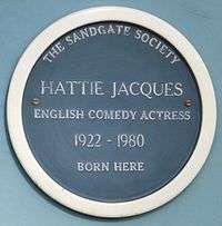 blue plaque commemorating Hattie Jacques