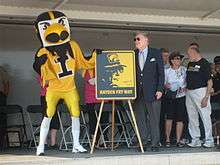 Hayden Fry during the official dedication of the "Hayden Fry Way" in Coralville, Iowa at the 2009 "Fry Fest."