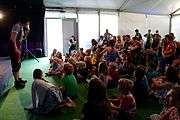 Performer Fleur Alexander leads a session for kids at Hay Days