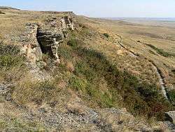 The view north along the top of the cliffs at Head-Smashed-In Buffalo Jump
