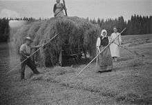 old black-and-white photo of hay wagon