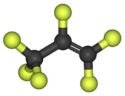 Ball-and-stick model of the hexafluoropropylene molecule