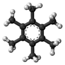 Ball-and-stick model of the hexamethylbenzene molecule