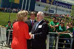 Lorenzo Zambrano greets Hillary Clinton outside TecMilenio University