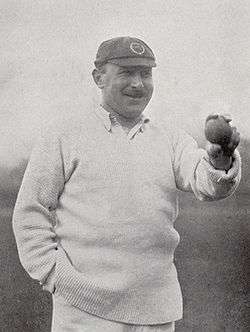 A cricketer holding a cricket ball