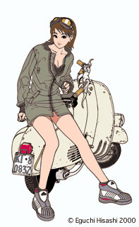 A trendy girl leaning against a motorbike.