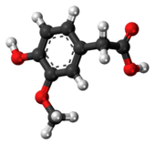 Ball-and-stick model of the homovanillic acid molecule