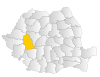 Map of Romania highlighting Hunedoara County