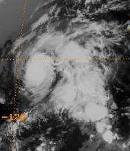 A satellite image depicting a small hurricane in the Eastern Pacific Ocean