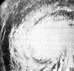 View of Hurricane Esther from Space. Due to limited technology, the black-and-white image is not clear.